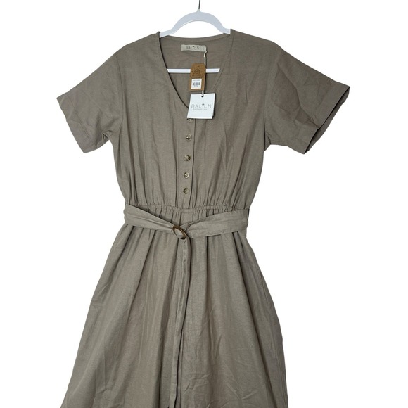 New BALILN Bali Lane Wide Leg Jumpsuit Women's Médium 100% Linen Short Sleeve - Picture 13 of 14